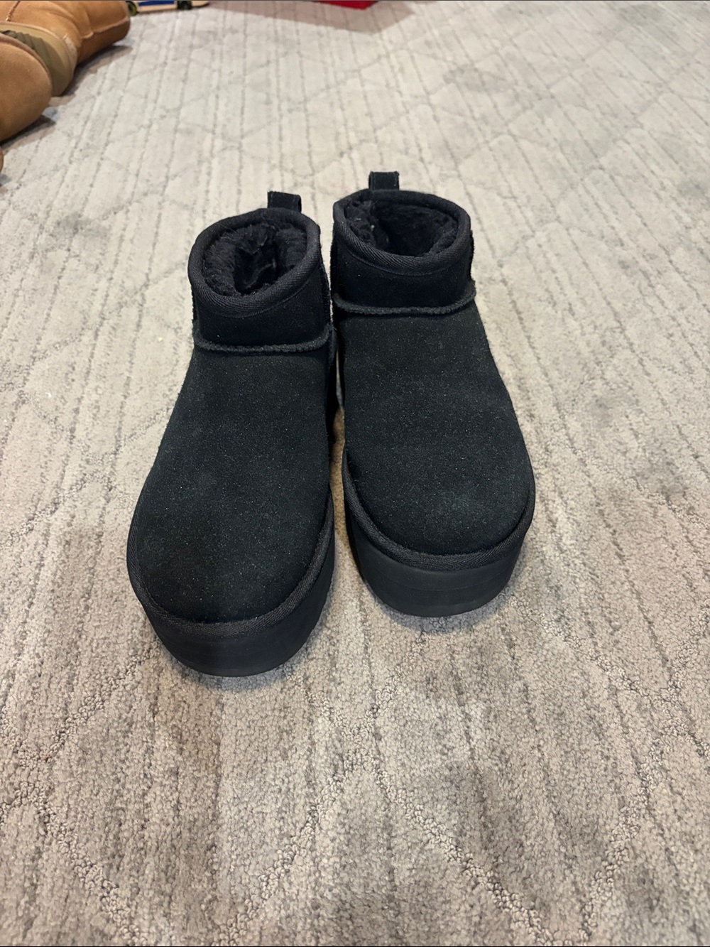UGG Black Suede Platform Ankle Slip-Ons